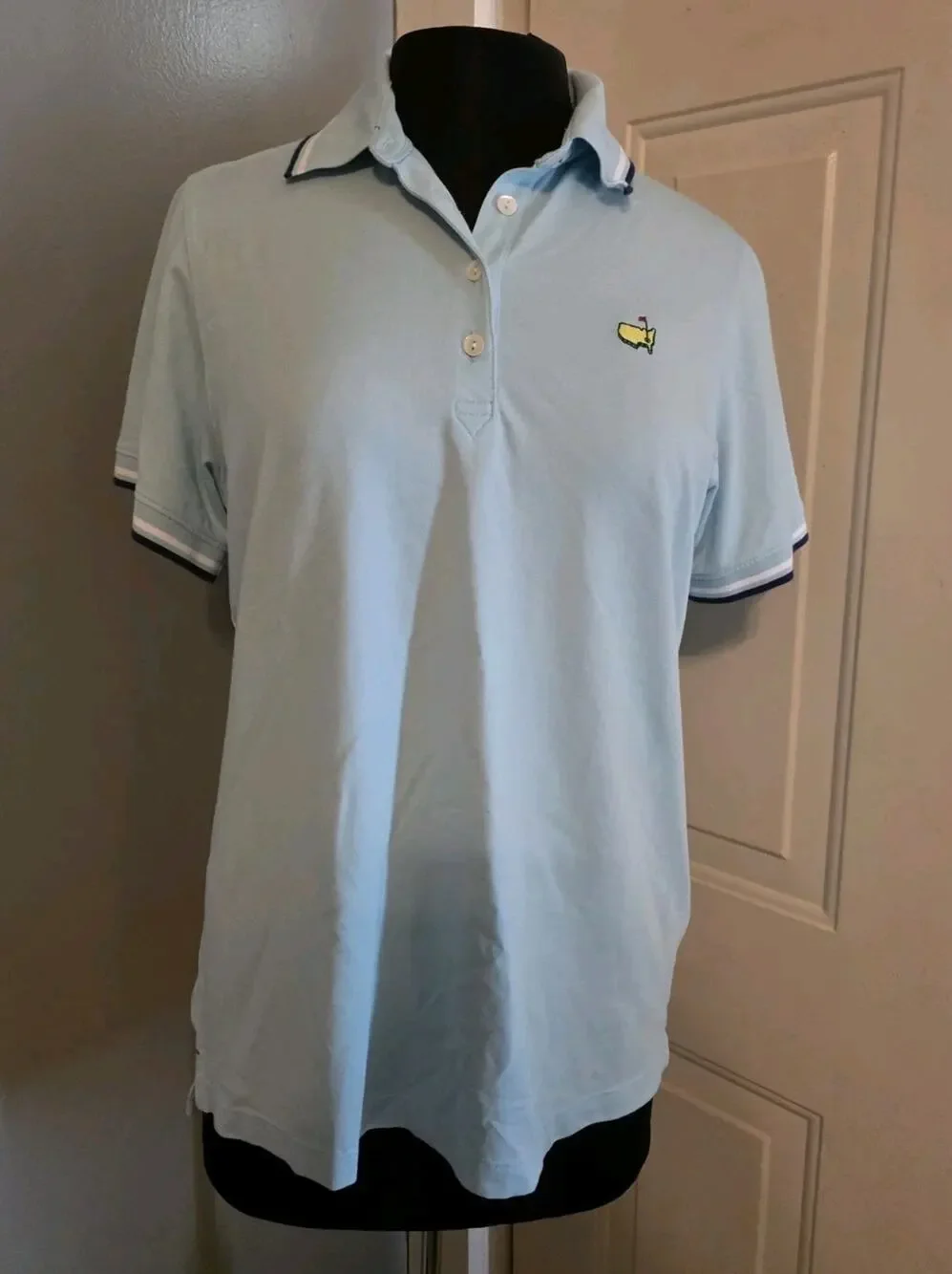 Magnolia Lane Womans Golf Shirt Blue Masters Logo Cotton Polo Size L